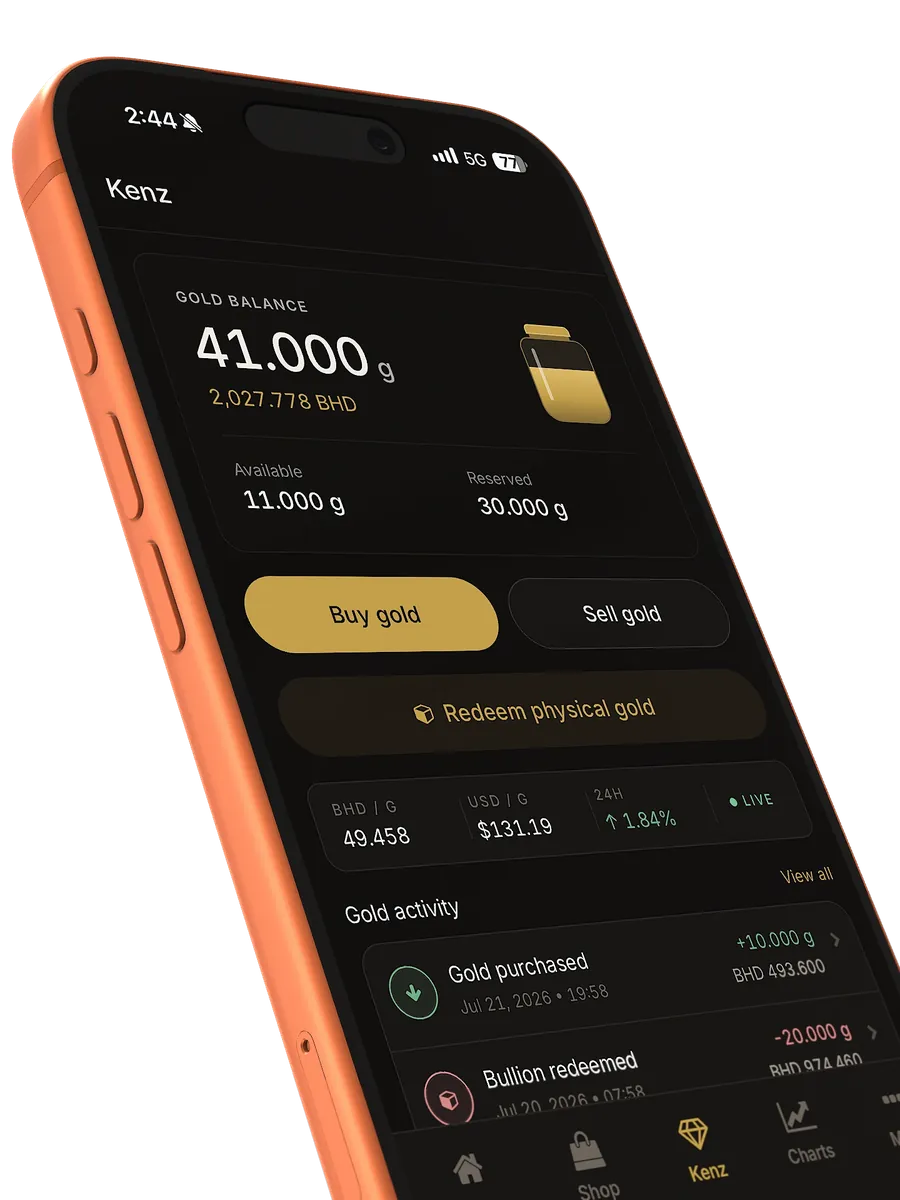 MSS Gold Kenz dashboard shown on an angled mobile device